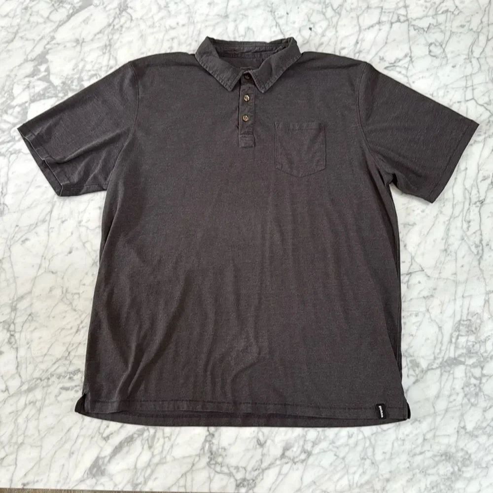 Mens Prana Gray Collared Polo Cotton Pocket Tee Shirt Size XL